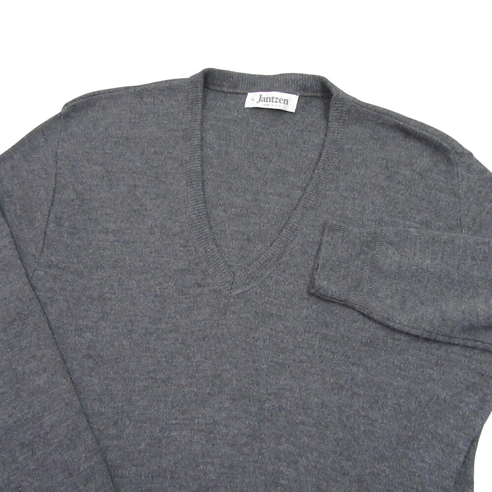 Jantzen Mens Vintage 90s Sweater Pullover Deep V Neck XL Dark Gray Machine‎